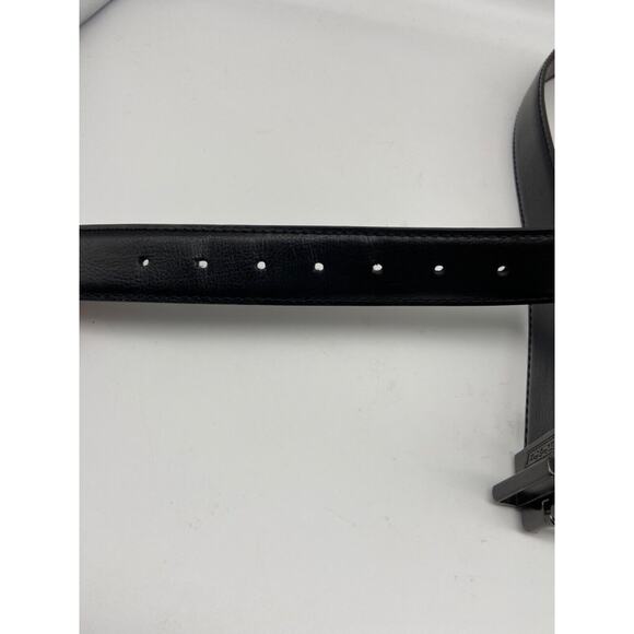 DICKIES Belt Mens Sz‎ 32 Black Leather Belt Silver Buckle LOGO - Picture 4 of 9